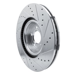 Ford Police Interceptor Utility Brake Rotor (1) - Front Left - R1 Concepts - Drilled & Slotted - Silver - `20-`25